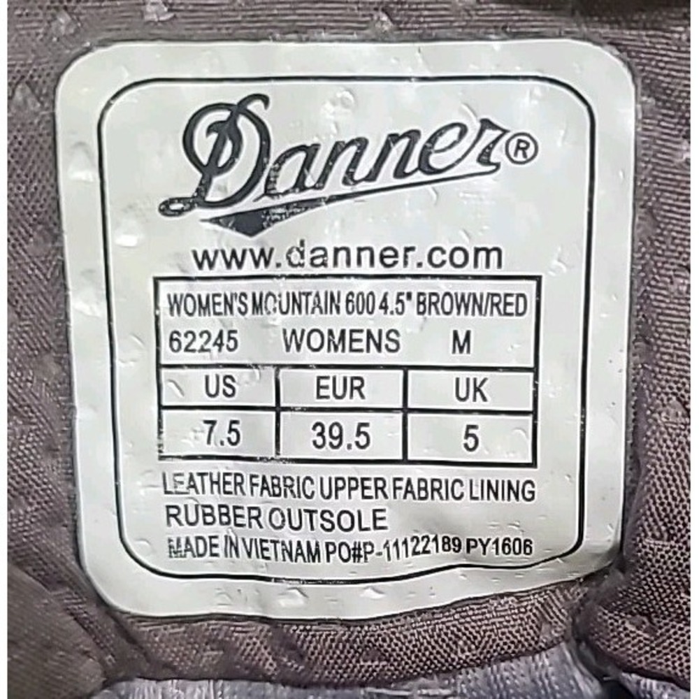 Danner Mountain 600 4.5" 62245 Hiking Boots Women 7.5 M Outdoor Vibram Brown/Red - Picture 13 of 13